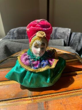 Colorful Clown Doll Figurine - Pink, Green, Purple